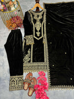 Thumbnail for Teeya Creation Black Color Velvet Fabric Designer Embroidery Work Suit