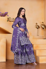 Thumbnail for Teeya Creation Lavender Color Chinon Silk Wedding Wear Trending Palazzo Set - Distacart