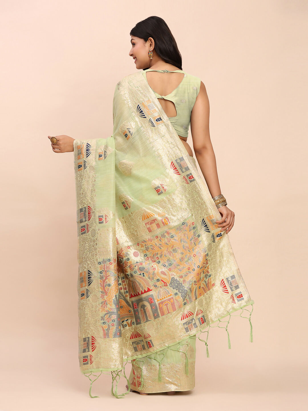 Astita Linen Cotton Light Green Saree