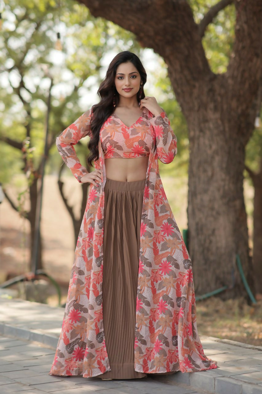Vastranavya Latest Fancy Party Wear Lehenga Choli With Shrug - Peach - Distacart