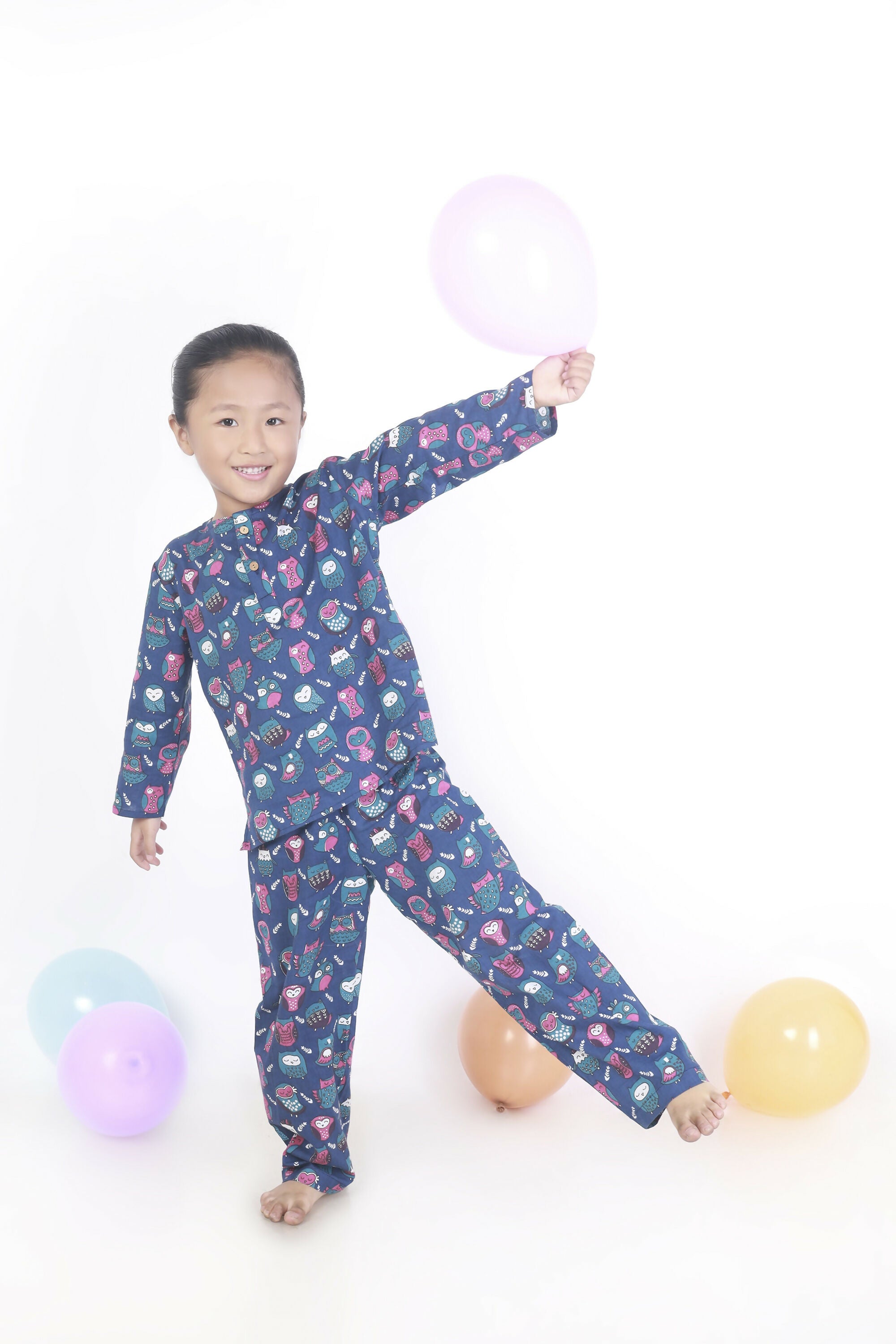 Breathables Kids Cotton Owl Print Co-Ord Night Suit – Navy Blue - Dista
