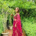 Thumbnail for Jyoti Fashion Graceful Cherry Red Faux Georgette Jari Embroidery Lehenga Choli with Dupatta - Distacart