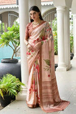 Thumbnail for Vishnu Weaves Women's Coffee Satin Silk Printed Saree with Blouse