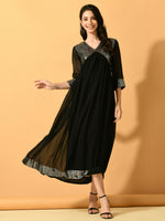 Thumbnail for Myshka Women's Black Fit and Flare Party Dress - Distacart