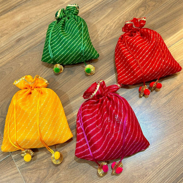 Joban Fashion 12*10 Inch Bandhani Print Potli Bags For Giveaways ( Pack Of 4 ) - Multicolor
