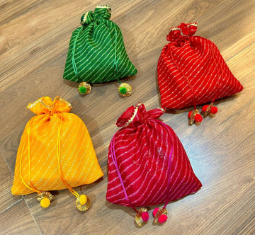 Joban Fashion 12*10 Inch Bandhani Print Potli Bags For Giveaways ( Pack Of 4 ) - Multicolor - Dista