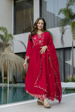 Thumbnail for The52 Women's Beautiful Vichitra Silk Fabric Embroidery Work Flared Anarkali Pant and Dupatta Set - Distacart