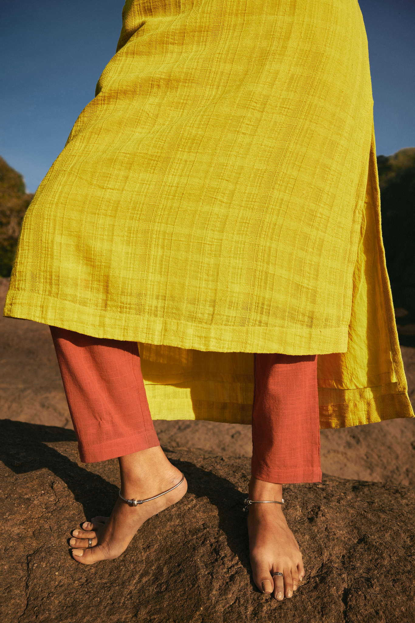 trueBrowns Lime Cotton Dobby Kurta Pant Set - Distacart