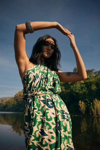 trueBrowns Green Muslin Ikat Ready to Wear Saree - Distacart