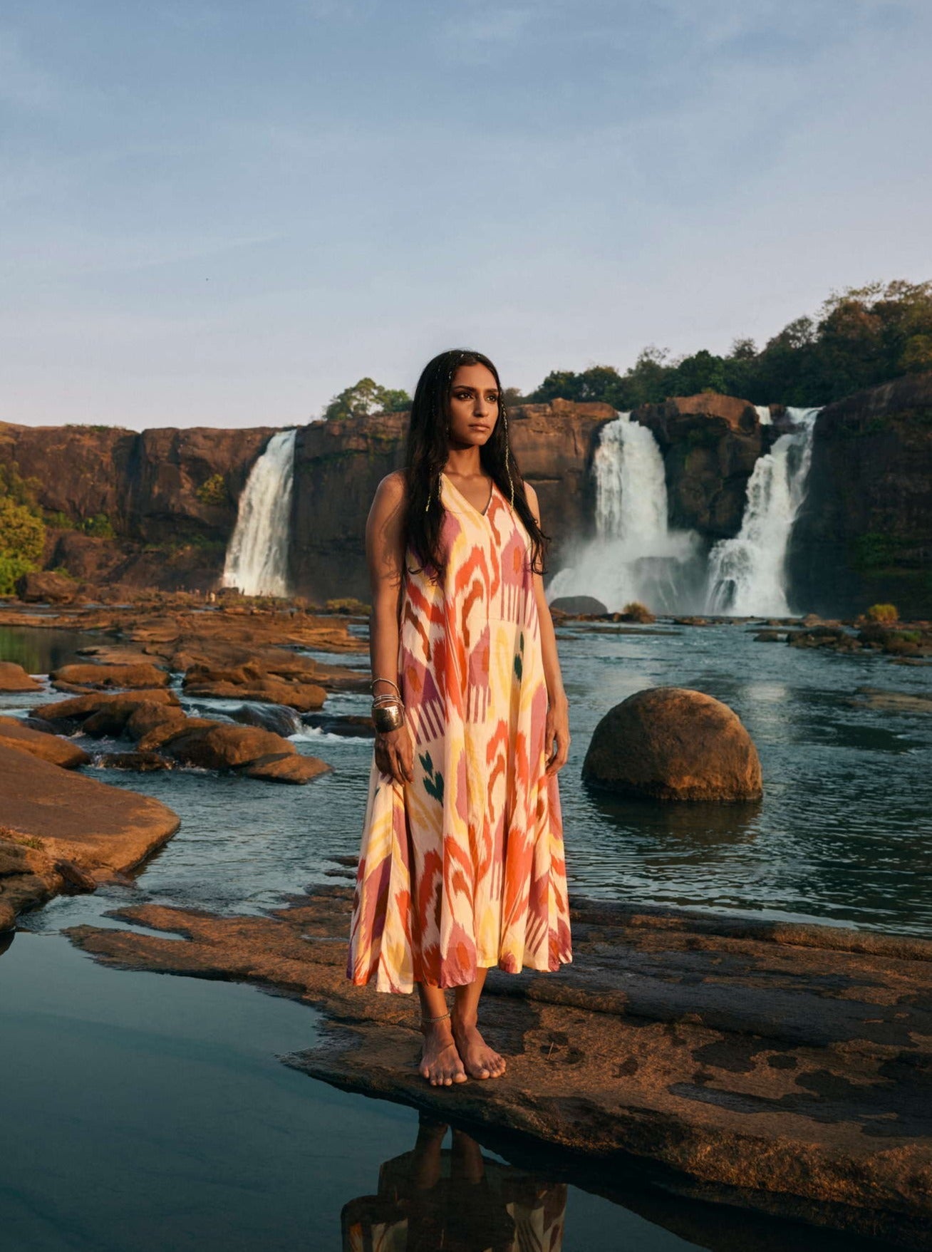 trueBrowns Pink Cotton Ikat Sleeveless Dress - Distacart