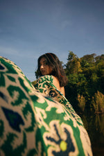 Thumbnail for trueBrowns Green Muslin Ikat Saree