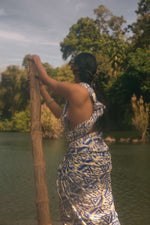 Thumbnail for trueBrowns Blue White Muslin Ikat Ready to Wear Saree - Distacart