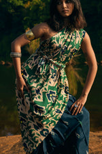 Thumbnail for trueBrowns Green Muslin Ikat Ready to Wear Saree - Distacart