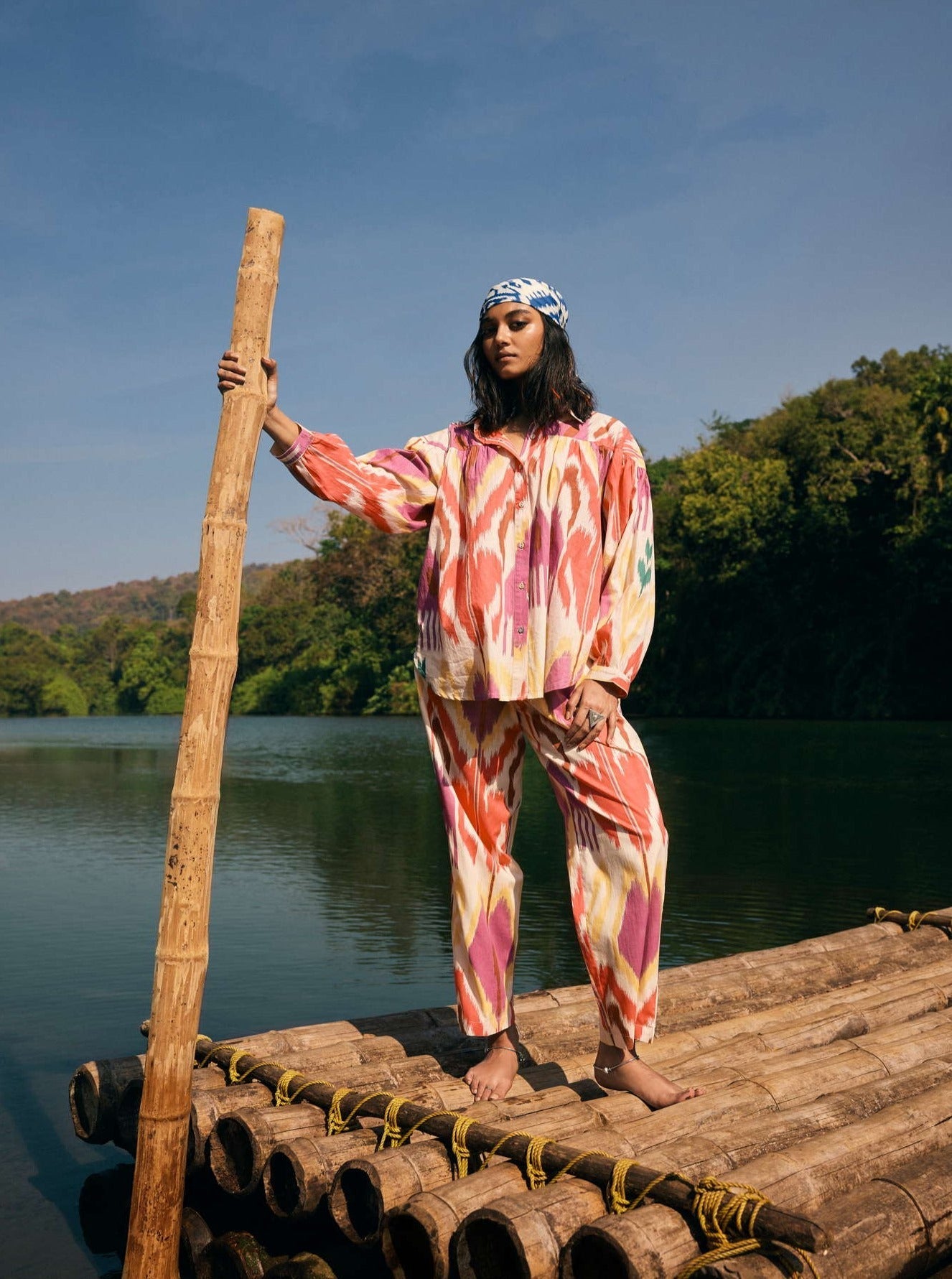 trueBrowns Pink Cotton Ikat Shirt Co-ord Set - Distacart