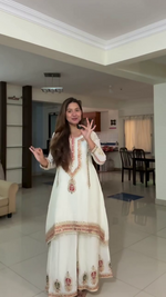Thumbnail for Teeya Creation Cream Color Chinon Silk Party Wear Trending Palazzo Set - Distacart