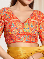 Thumbnail for Joban Fashion Orange Viscose Rayon Padded Blouse With V Neck Elbow Sleeves - Distacart