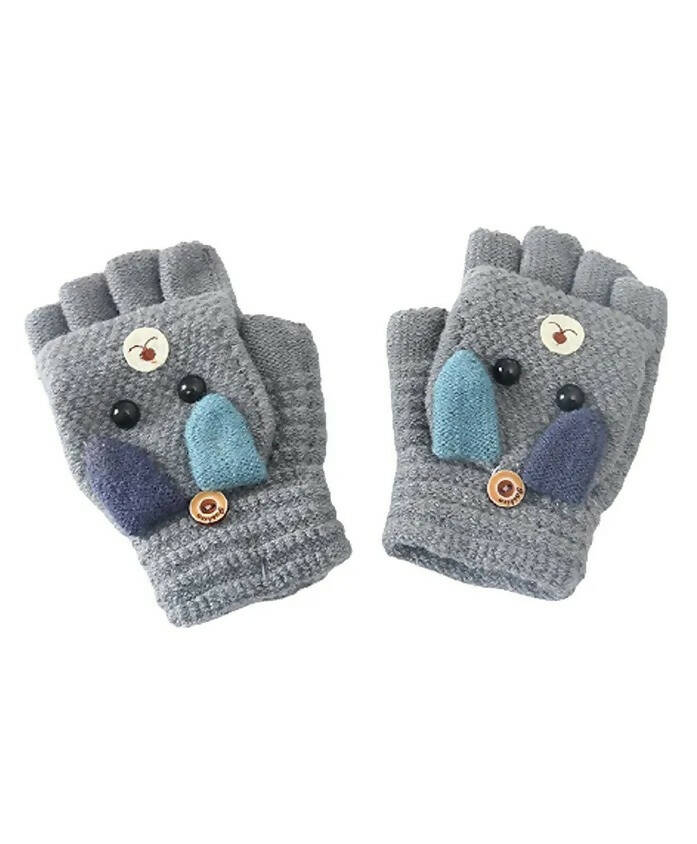 AHC Baby Winter Gloves Cute Cotton 2-In-1 Half Finger & Full Cover Lovely Animal Warm Mittens Knitted Gloves - Distacart