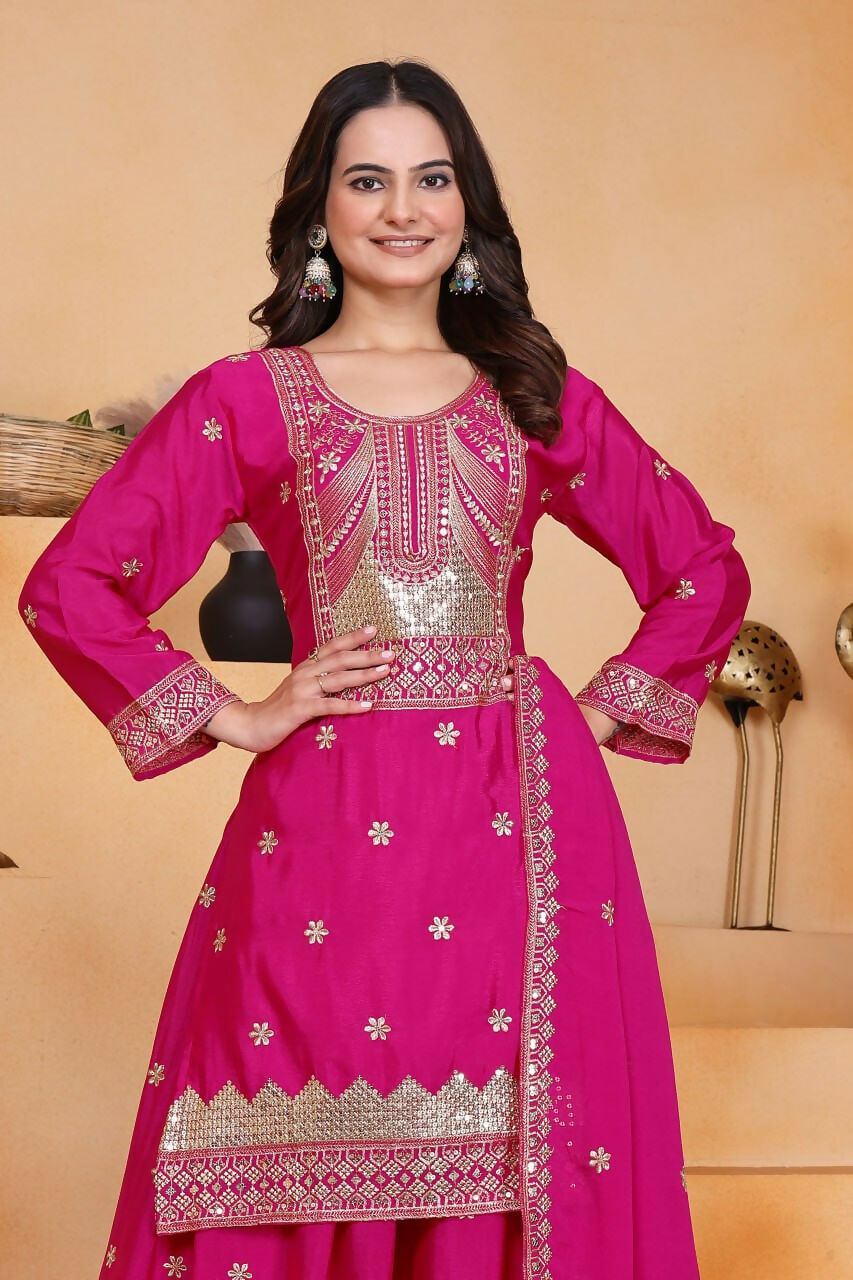 Joban Fashion Pink Silk Embroidered Sharara Set - Distacart