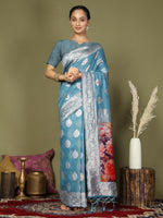 Thumbnail for Astita Linen Cotton Sky Blue Saree