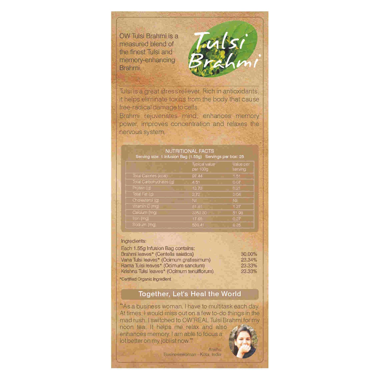 Organic Wellness Ow'real Tulsi Brahmi Teabags - Distacart