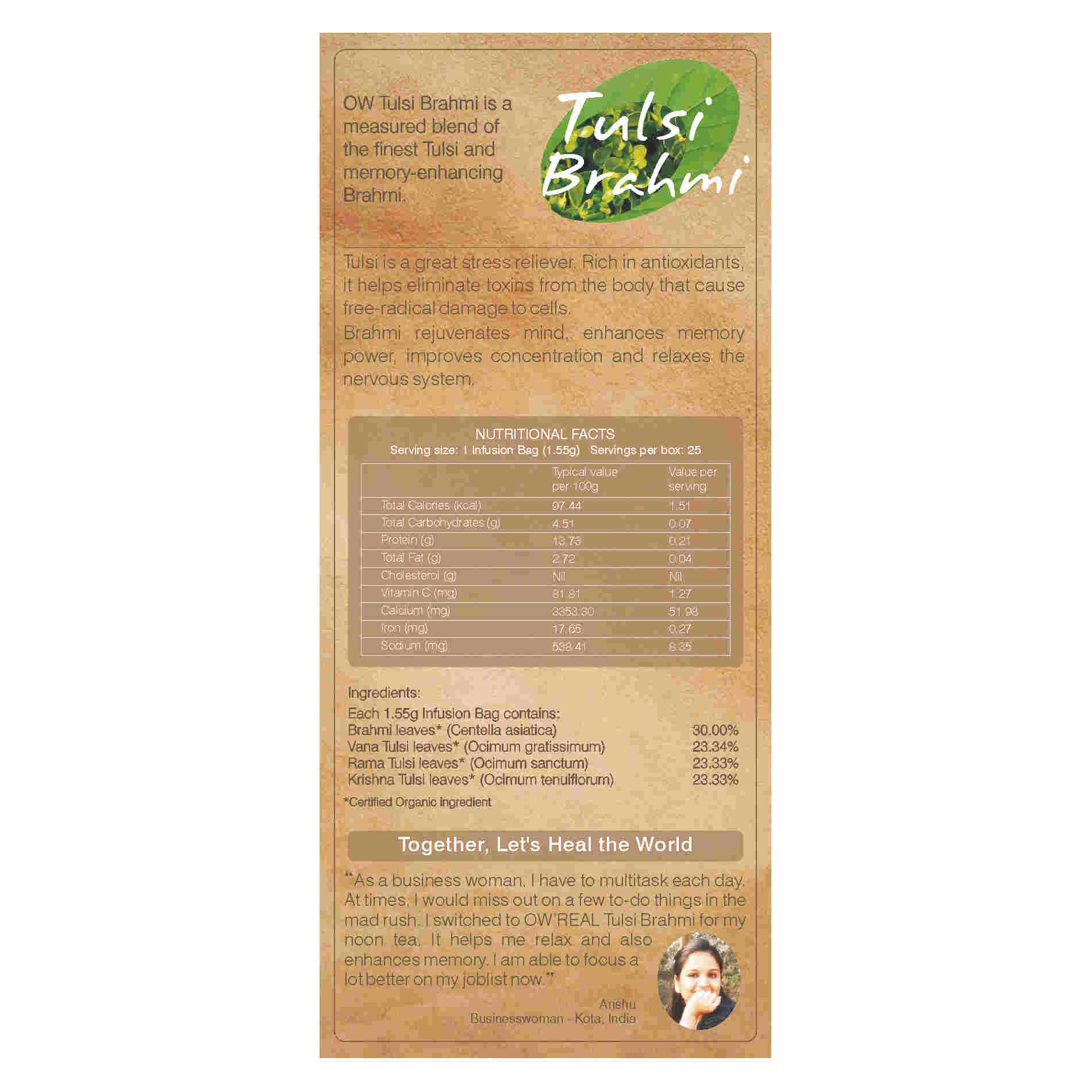 Organic Wellness Ow'real Tulsi Brahmi Teabags - Distacart