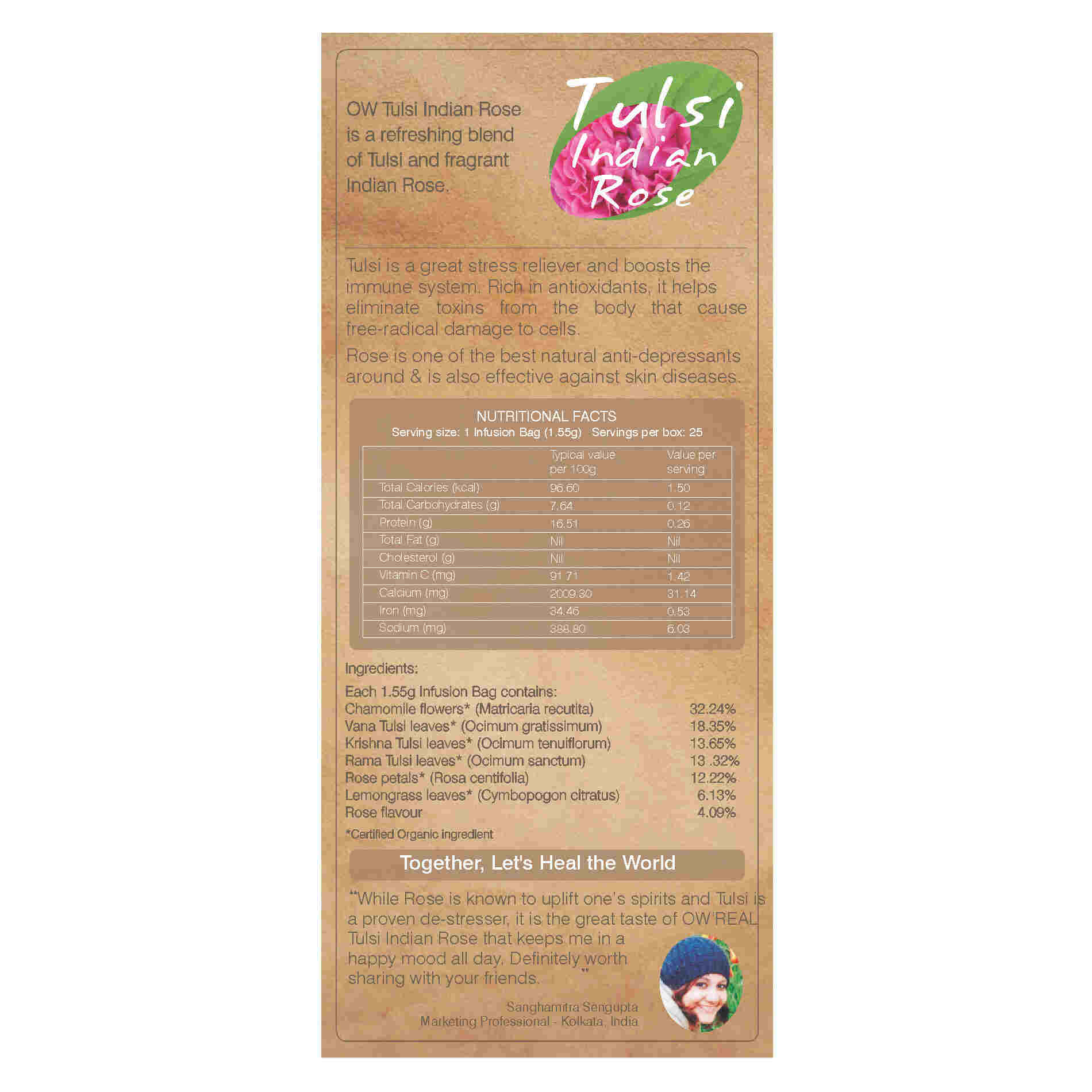 Organic Wellness Ow'real Tulsi Indian Rose Teabags - Distacart