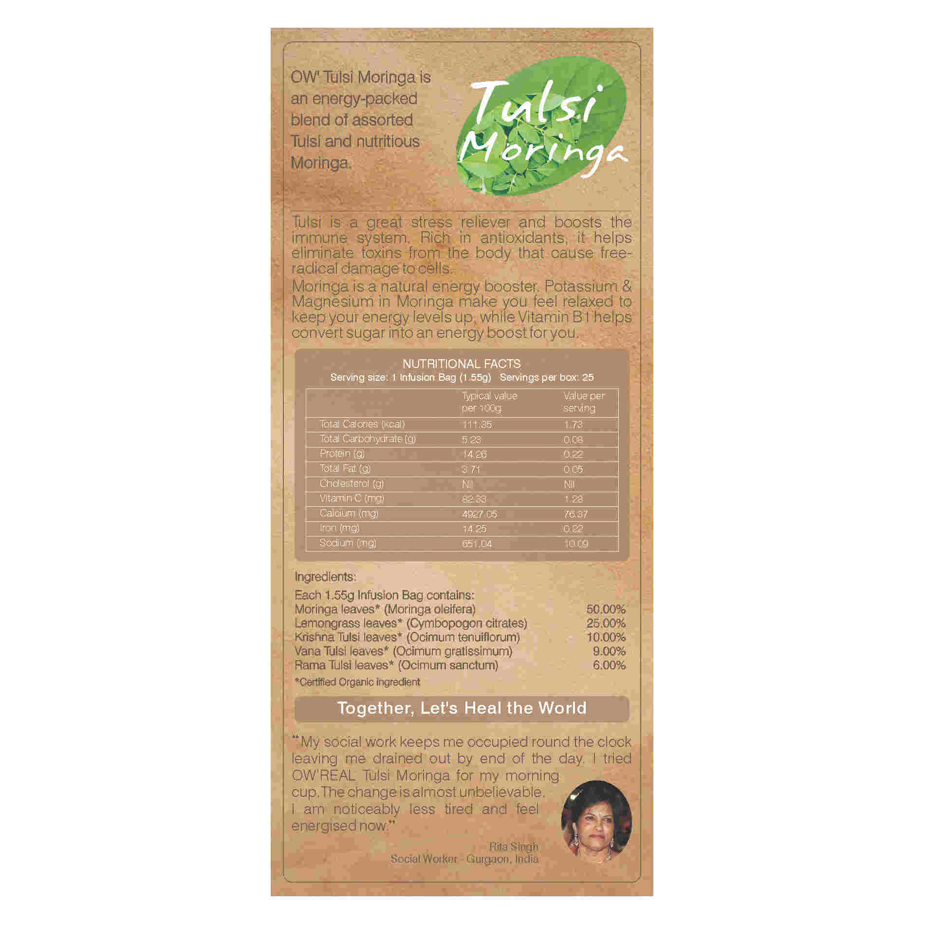 Organic Wellness Ow'real Tulsi Moringa Teabags - Distacart
