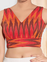 Thumbnail for Joban Fashion Red Ikat Silk Padded Blouse With V Neck Sleeveless