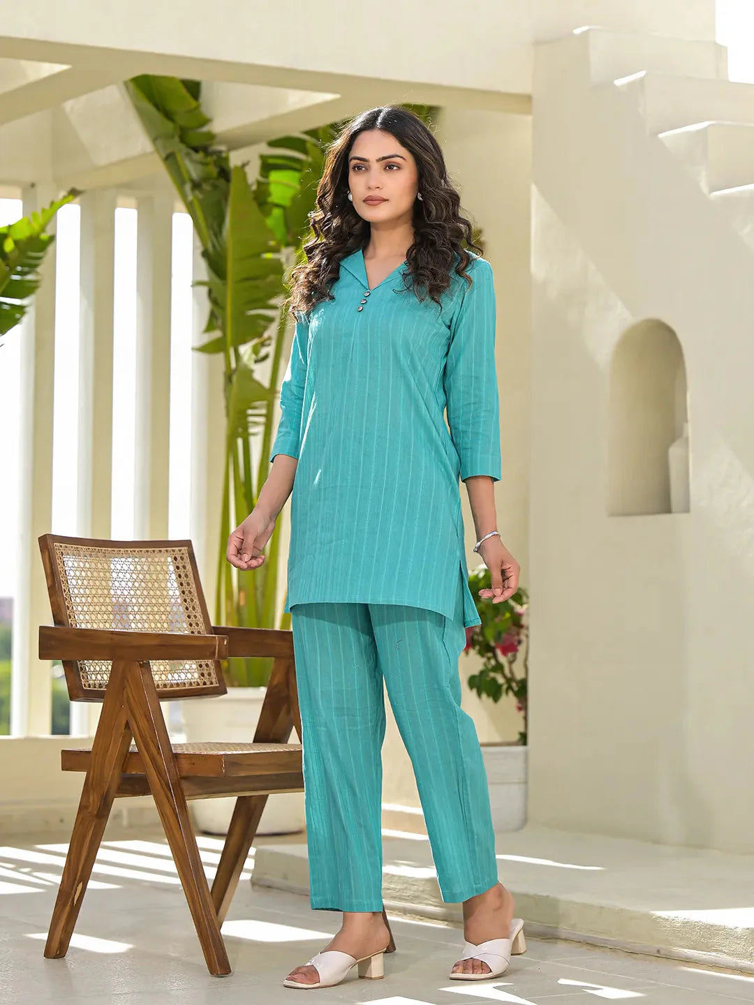 Yufta Turquoise Blue Co-Ord Set - Distacart
