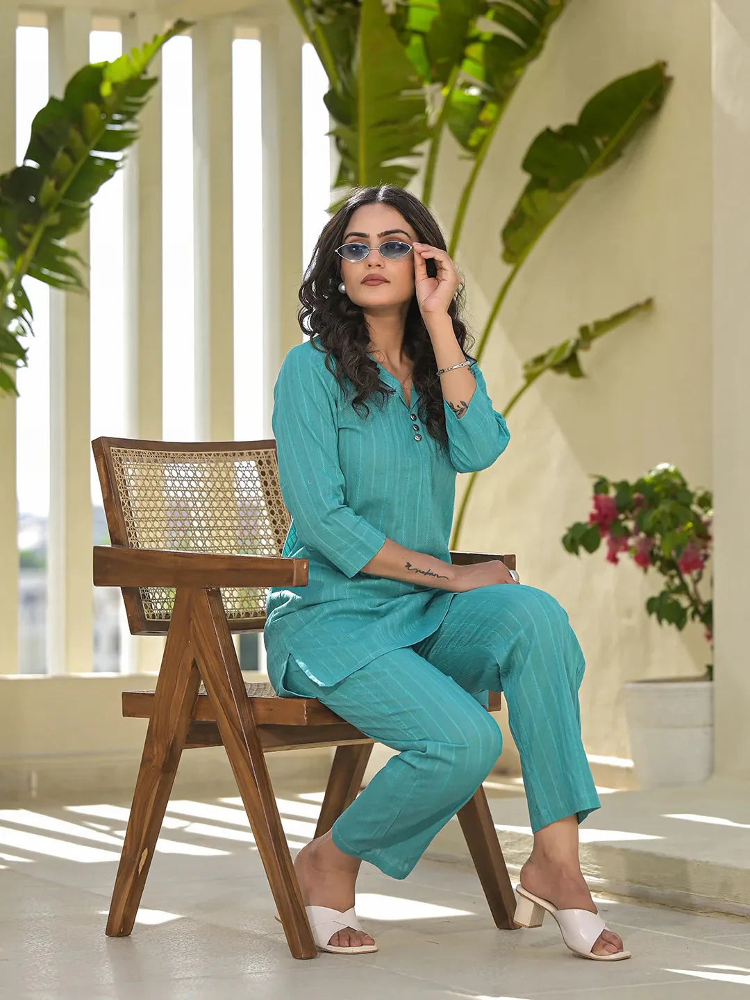Yufta Turquoise Blue Co-Ord Set - Distacart