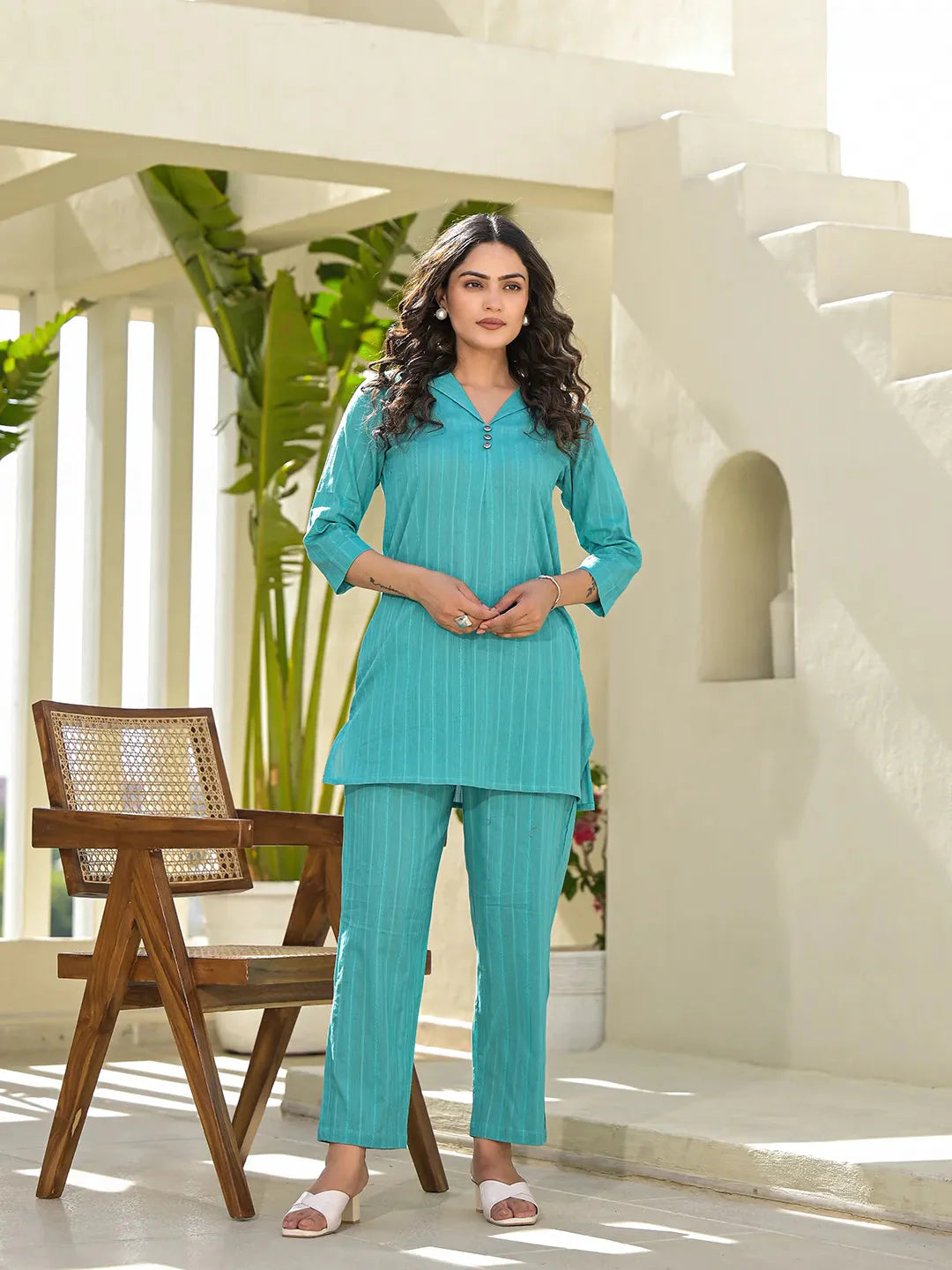 Yufta Turquoise Blue Co-Ord Set - Distacart