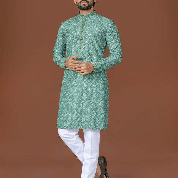 Anaita Sea Green Lucknowi Silk Straight Kurta - Distacart