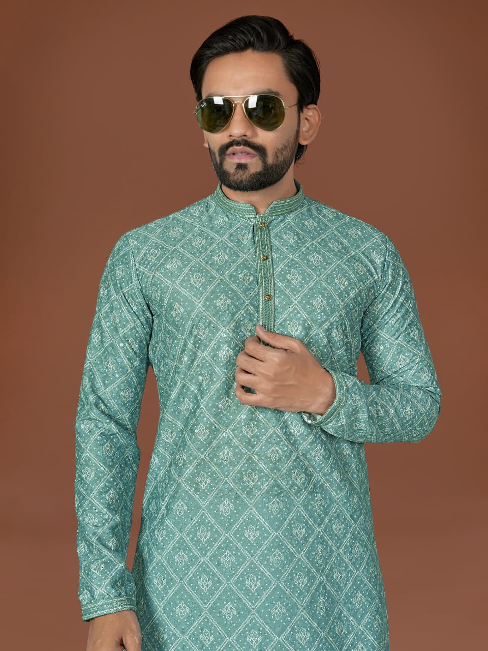 Anaita Sea Green Lucknowi Silk Straight Kurta - Distacart