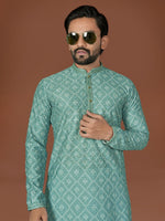Thumbnail for Anaita Sea Green Lucknowi Silk Straight Kurta - Distacart
