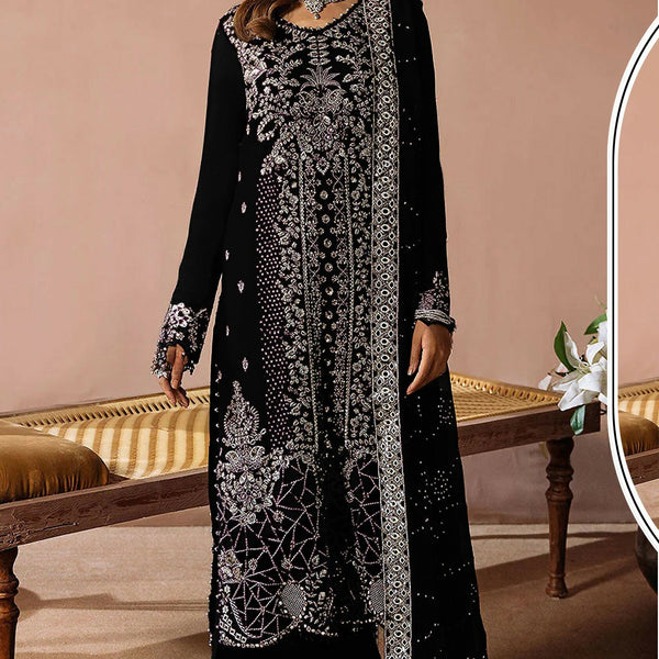 Anaita Black Velvet Suit with Embroidery Sequence Work