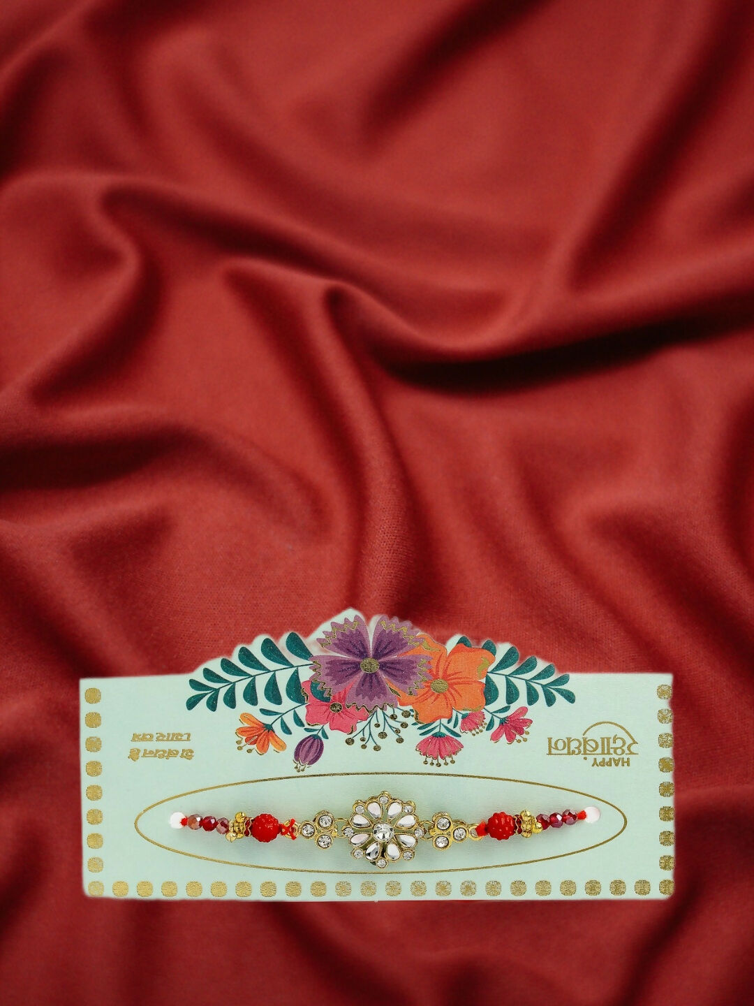 NVR Men Gold-Toned Stone-Studded Rakhi With Roli Chawal & Chocolate - Distacart