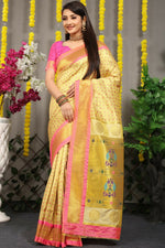 Thumbnail for Jyoti Fashion Women's Cream Banarasi Silk Zari Woven Saree with Blouse - Distacart