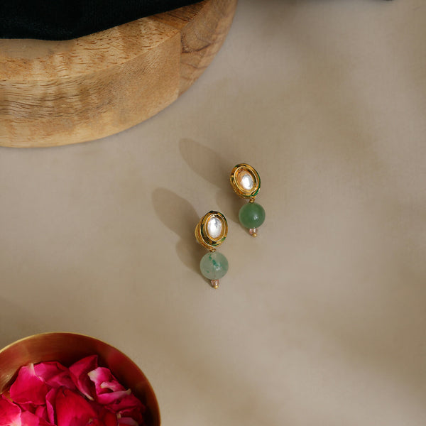 Ruby Raang Green Aventurine Kundan Studs