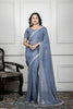 Morchari Grey Chiffon Hand Embroidery Saree And Stitched Blouse - Distacart