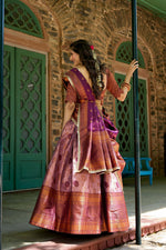 Thumbnail for Vastranavya Traditional Jacquard Silk Zari Weaving Silk Lehenga Choli - Purple - Distacart