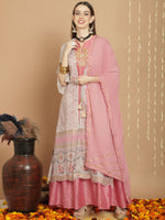 Thumbnail for Jyoti Fashion Women's Grey Chanderi Silk Elegant Jardoshi Semi Kurta with Trouser & Dupatta - Distacart