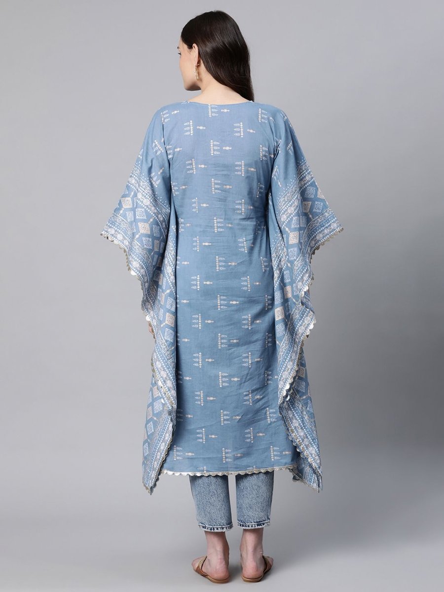 Ahalyaa Beige Pure Cotton Floral Printed Kaftan Kurta - Distacart