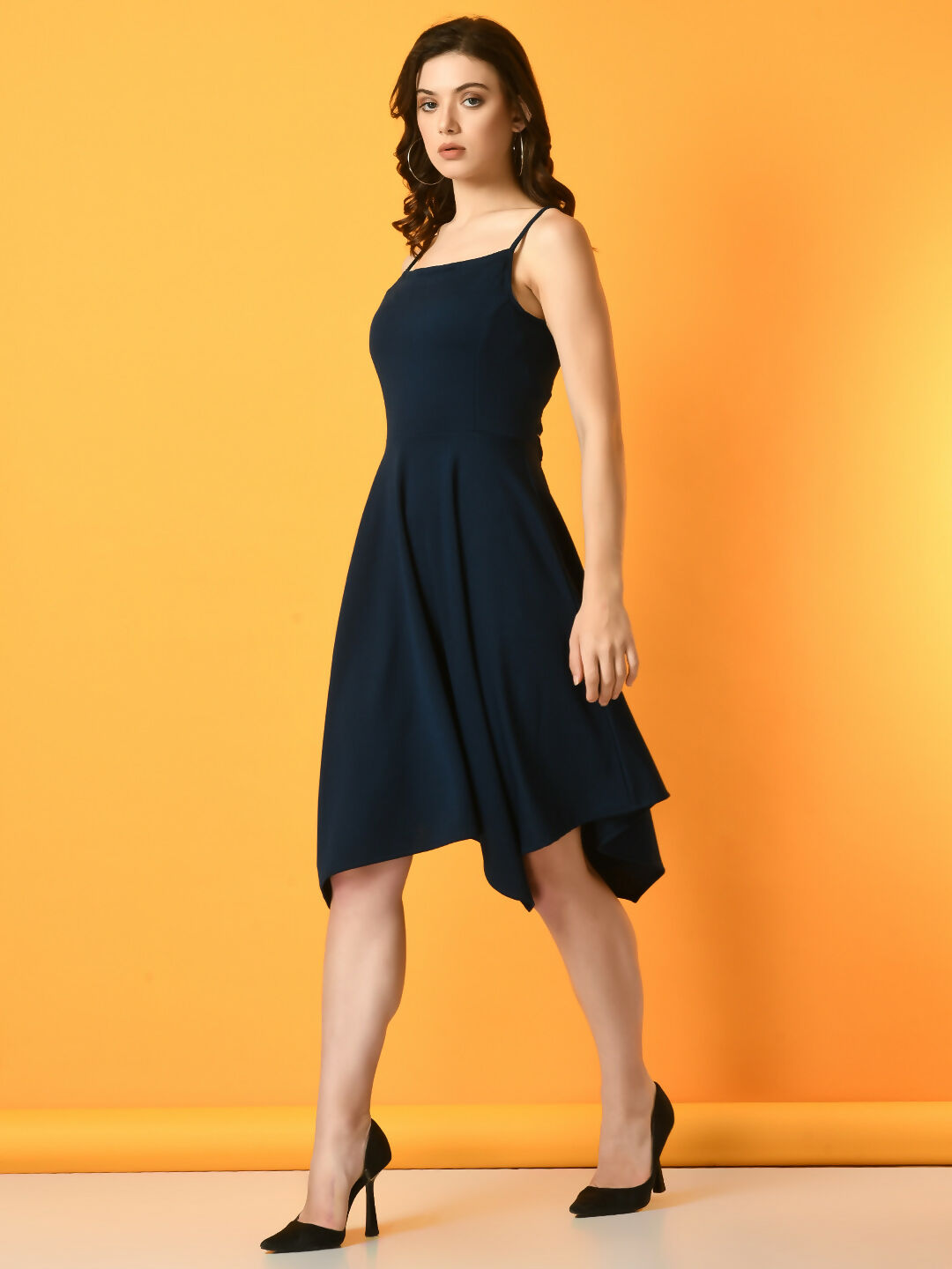 Myshka Women's Navy Blue Solid Party Dress - Distacart