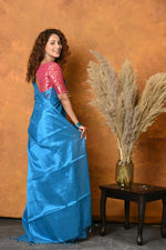 Thumbnail for Very Much Indian Fusion Cotton Tissue Shimmer Saree - Light Blue - Distacart