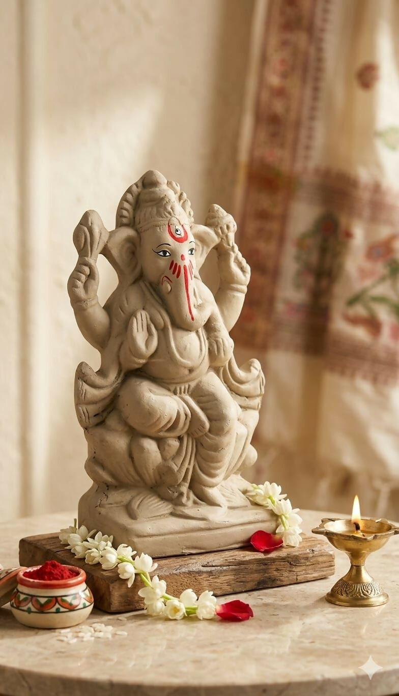 Saudeep India 6 Inch Mitti Ganesh Idol - Dista