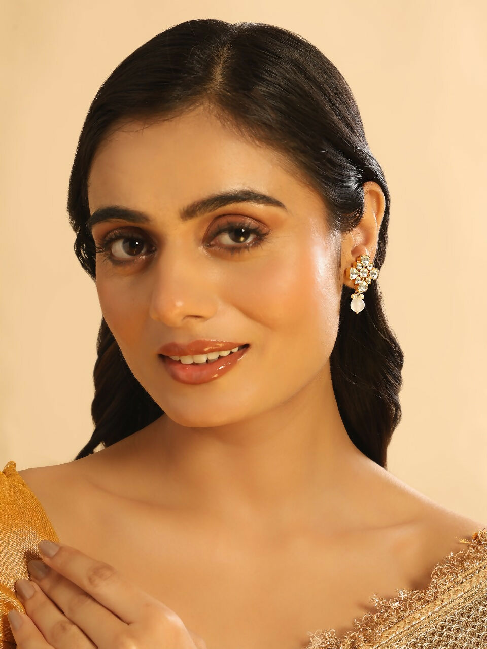Nuyug 22K Gold Plated Kundan Paradise Stud Earrings