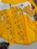 Thumbnail for Teeya Creation Yellow Color Chinon Silk Designer Embroidery Work Ready To Wear Saree With Koti - Distacart