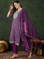 Thumbnail for Sangria Bandhani Printed Straight Kurta, Trouser & Dupatta Set