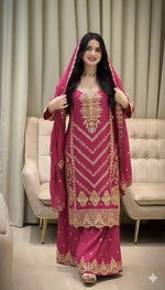 Thumbnail for Teeya Creation Rani Color Chinon Silk Party Wear Trending Palazzo Set - Distacart