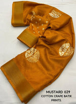 Thumbnail for Mustard Cotton Crepe Batik Print Saree with Unstitched Blouse - Hiral Fashion - Distacart